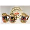 Image 1 : 3 BEER STEINS & PLATE (22K GOLD RIMMED)
