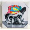 Image 1 : NEW DOG WITH HAT CANVAS PRINT 16" X 16"