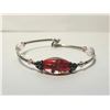 Image 1 : 10)  SILVER TONE WITH RED MURANO GLASS BEAD