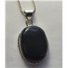 Image 1 : 18)  NATURAL OVAL BLACK ONYX PENDANT ON 18"