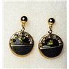 Image 1 : 10) GOLD TONE WITH BLACK ENAMEL DISKS EARRINGS