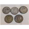 Image 2 : 5 CANADIAN SILVER QUARTERS 1944, 1950, 1938, 1942