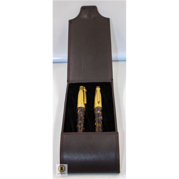 CUTTER + BUCK PEN SET AND LEATHER CASE