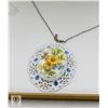 Image 2 : 2.5" WHITE PENDANT W/FLORAL CENTER+RHINESTONES