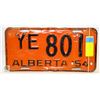 Image 1 : VINTAGE ALBERTA LICENSE PLATE 1954
