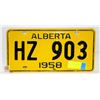 Image 1 : VINTAGE ALBERTA LICENSE PLATE 1958