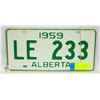 Image 1 : VINTAGE ALBERTA LICENSE PLATE 1959