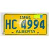 Image 1 : VINTAGE ALBERTA LICENSE PLATE 1961