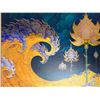 Image 2 : Qty 2 Small Abstract Vibrant Wave Art on Bamboo Wood Panels (Each 8" x 8")