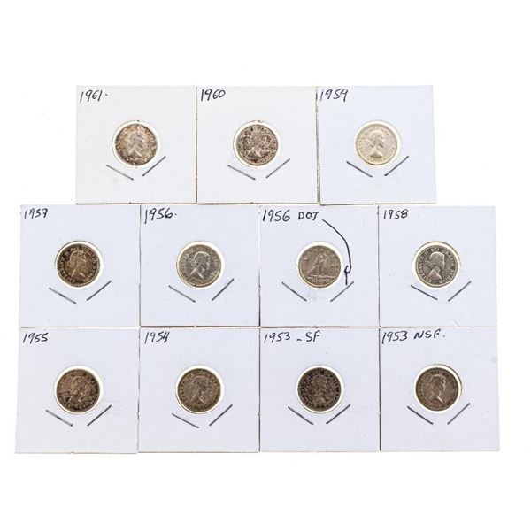 Group - 11 Canada Silver Ten Cents - 1953 -1961