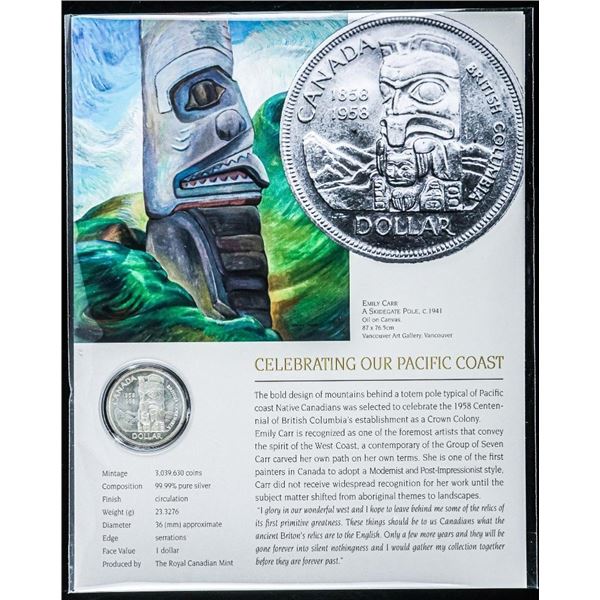 Canada 1958 Silver Dollar w/ Giclee Art Card Display