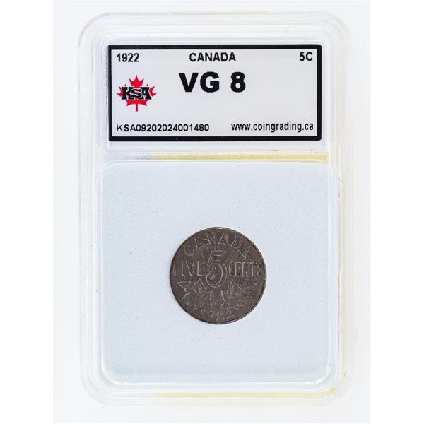Canada 1922 Five Cents VG8 KSA