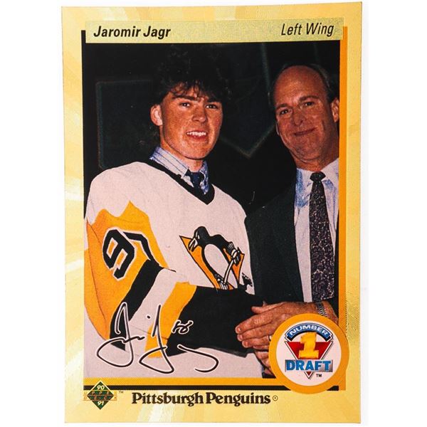 JAROMIR JAGR 1990-91 UPD # 356 PENGUINS ROOKIE Card - 23kt Gold Overlay,Plate Signature