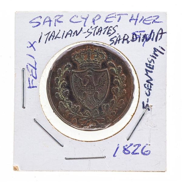 1826 Italian States Sardina Felix Sarcypethier