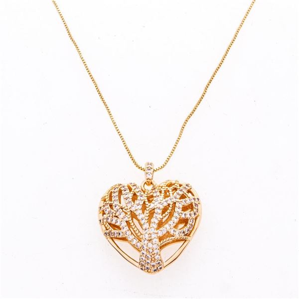 18kt Gold Overlay Tree of Life Heart Pendant & Chain Necklace