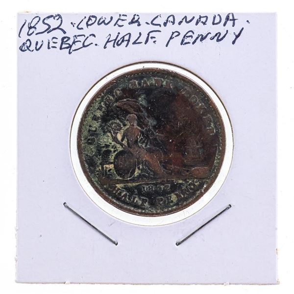 1852 -Lower Canada Quebec Half Penny