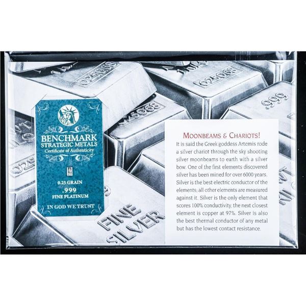 Moon Beams & Chariots .999 Fine Pure Platinum Fractional Collector Bullion Bar in Giclee Display Art