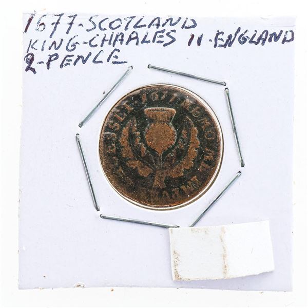 1577 Scotland King Charles II England 2 Pence