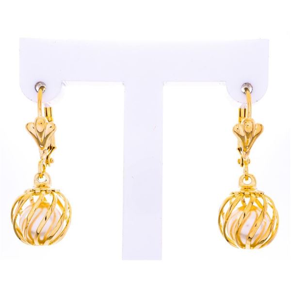 18kt Gold Overlay Cage Pearl Drop Earrings