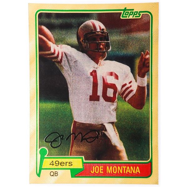 topps JOE MONTANA 49ers Rookie Year 1981 23kt Gold Overlay Card. Plate Signature