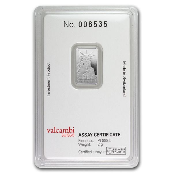 2 gram Platinum Bar – Credit Suisse Liberty (In Assay)