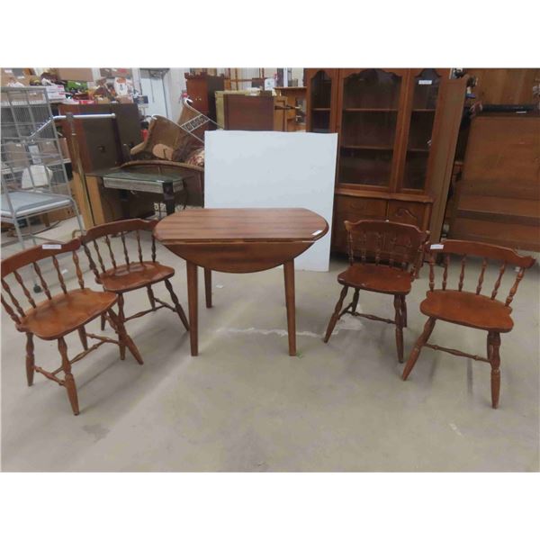 Table Drop Leaf 30'' H x 42'' Diam. & 4 Chairs 