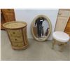Image 1 : 3 Hand Painted Items : Oval Mirror 33'' x 24'' , Stand 3 