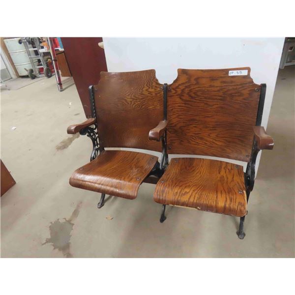 Old Theatre Seats Wood with Cast End Flip 