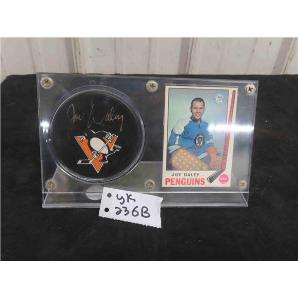 Joe Daley Autographed Penguins Puck with Card 