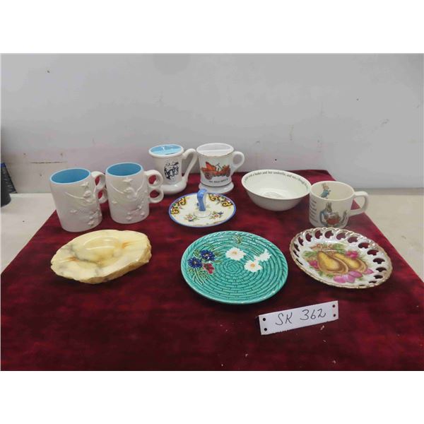 German Hand Painted Plate, Shaving Mugs, Wedge