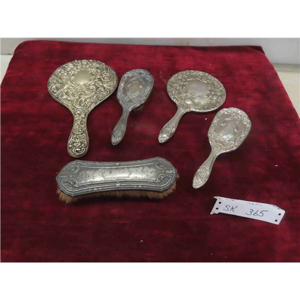 Vanity Silver Plated Mirror and Brush Set 