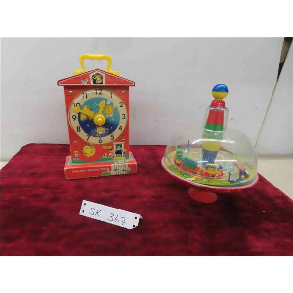 Vintage Toys : Fisher Price Teaching Clock , Spinning 