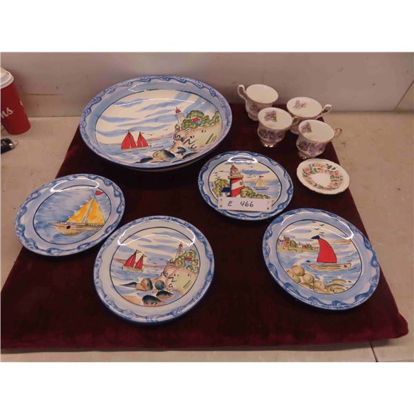 Salad Bowl with 4 Side Plates, 4 Tea Cups, Paragon 