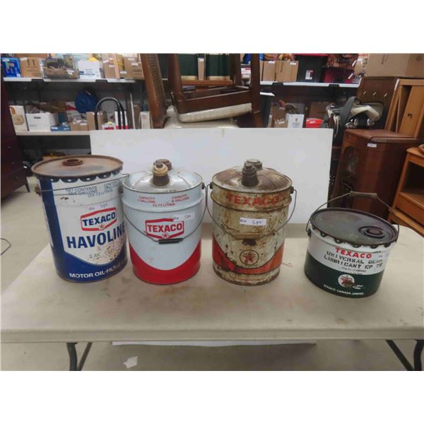 4 Texaco Oil + Grease Pails (3) 5 Gallon (1) 25lbs 