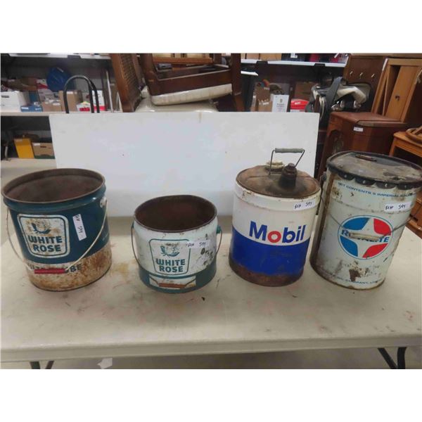 4 Oil/Grease Pails : 2 White Rose 35lbs + 25lbs 
