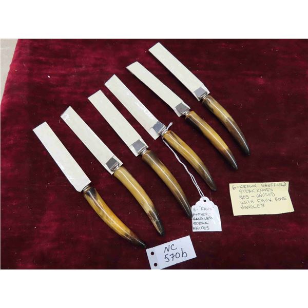 6 Crown Sheffield Steak Knives (Unused) with Faux 