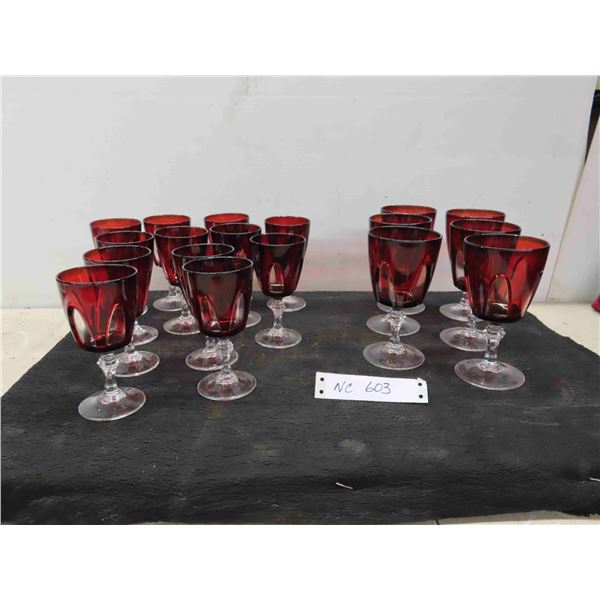 (6) 6'' Gothic Arch Red/Clear Crystal Glasses D'Arque 