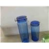 Image 2 : 2 Blue Glass Canisters, 2 Green Depression Glass Dishes,