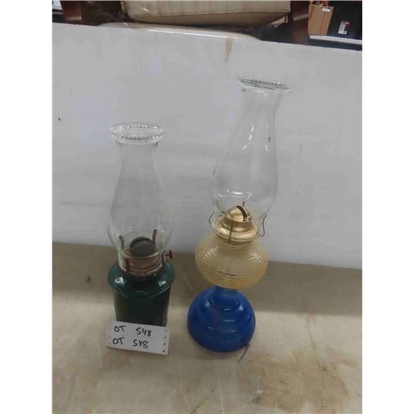 2 Oil Lamps , Both with Chimneys