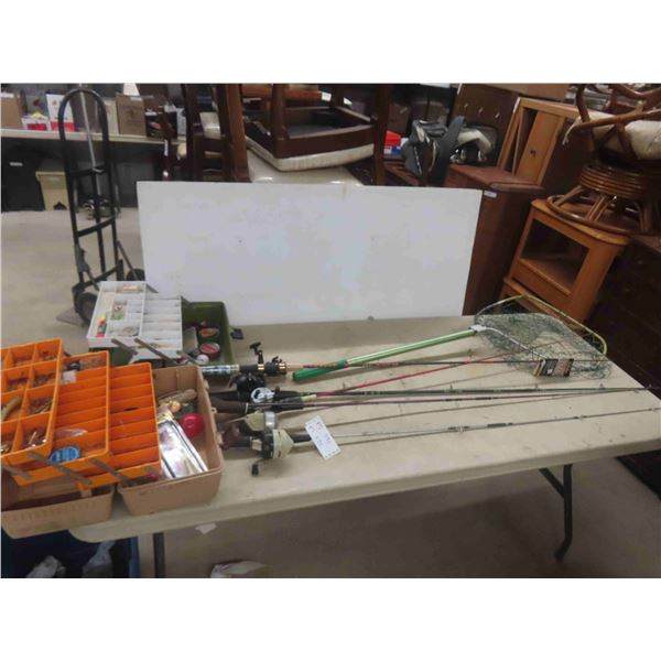 Tackle Box with Hooks, Line, Lures, 5 Fishing Rod