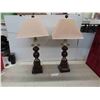 Image 1 : 2 Table Lamps with Wood Base & Shades 30'' H 