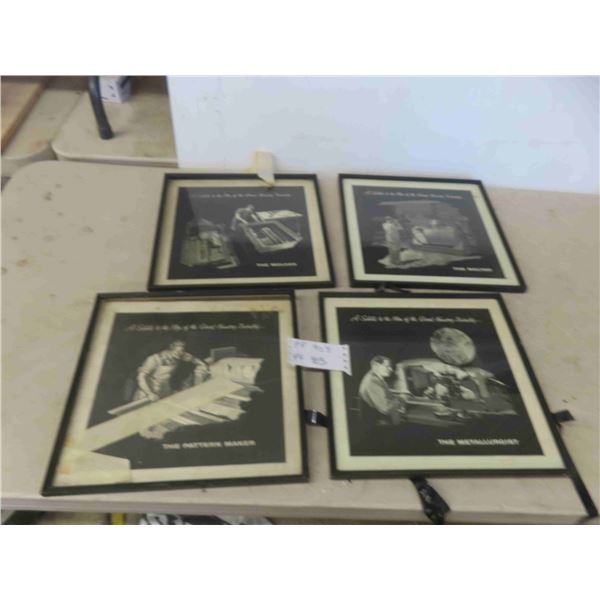 4 Pictures 14'' x 13 1/2'' 1 Glass is Cracked