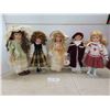 Image 1 : 5 Collector Porcelain Dolls with Stands 16'' Tall 