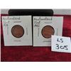 Image 1 : Newfoundland 1938 , 1942 One Cent Coins 