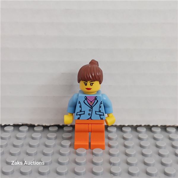 Medium Blue Jacket, Orange Legs, Reddish Brown Ponytail Hair Minifigure