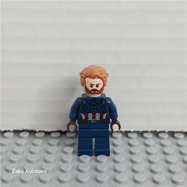 Captain America - Dark Blue Suit, Dark Brown Hands, Hair Minifigure