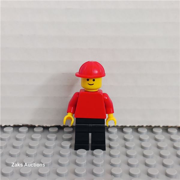 Plain Red Torso with Red Arms, Black Legs, Red Construction Helmet Minifigure