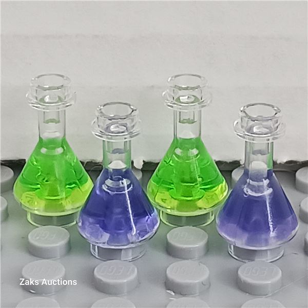 Two Green & Two Purple; Utensil Bottle, Erlenmeyer Flask with Molded Fluid Pattern