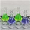 Image 1 : Two Green & Two Purple; Utensil Bottle, Erlenmeyer Flask with Molded Fluid Pattern