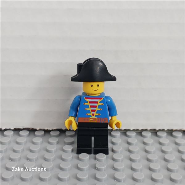 Pirate Blue Jacket, Black Legs, Brown Pirate Triangle Hat, Black Hair Minifigure
